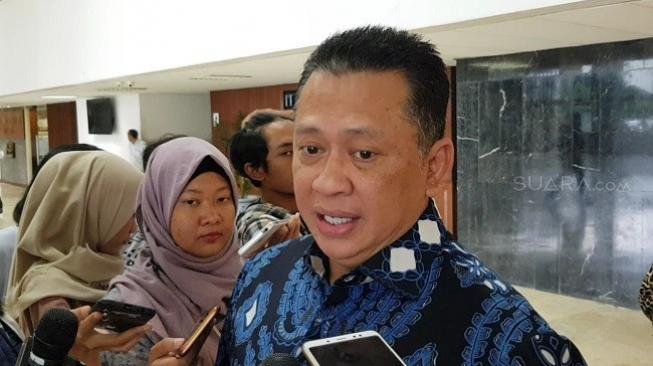 Ketua DPR RI yang juga politisi Golkar, Bambang Soesatyo. (Suara.com/Ria Rizki)