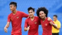 Pemain timnas indonesia u-18 selebrasi setelah mencetak gol. (Ist)