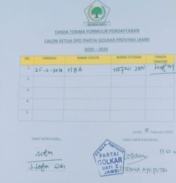 Pendaftaran Bursa Ketua DPD Partai Golkar Jambi yang ada nama HBA