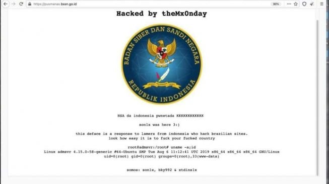 Situs BSSN Diretas Hacker
