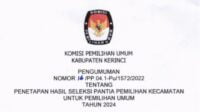 Pengumuman lolos PPK KPU Kerinci