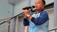 Gubernur Jambi, Al Haris saat memberi kata sambutan pada pembukaan Porprov Jambi cabor basket GOR Kota Baru.