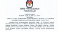 Surat putusan pengumuman yang dikeluarkan KPU Provinsi Jambi.