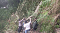 polisi dan warga menunjukkan lokasi 5 orang tertipa pohon tumbang di hutan lindung kecamatan peundeuy, garut. polisi dan warga menunjukkan lokasi 5 orang tertipa pohon tumbang di hutan lindung kecamatan peundeuy, garut.
