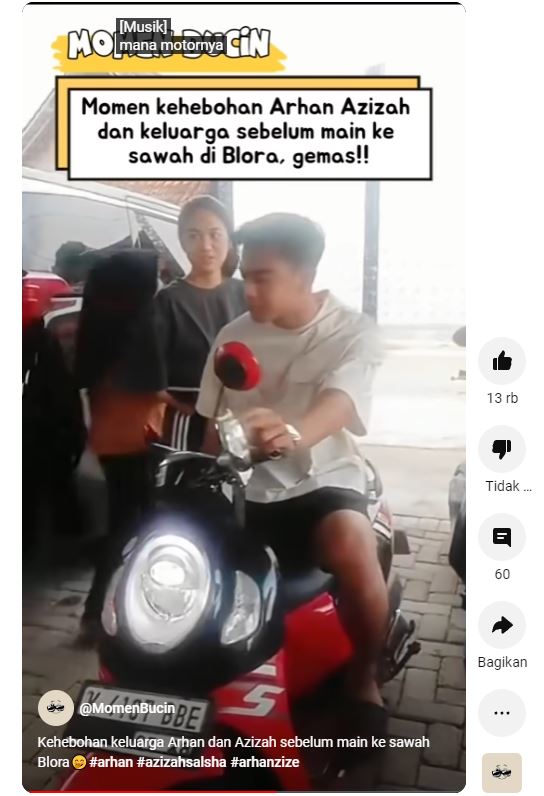 pertama kali naik motor, azizah salsha girang dibonceng pratama arhan