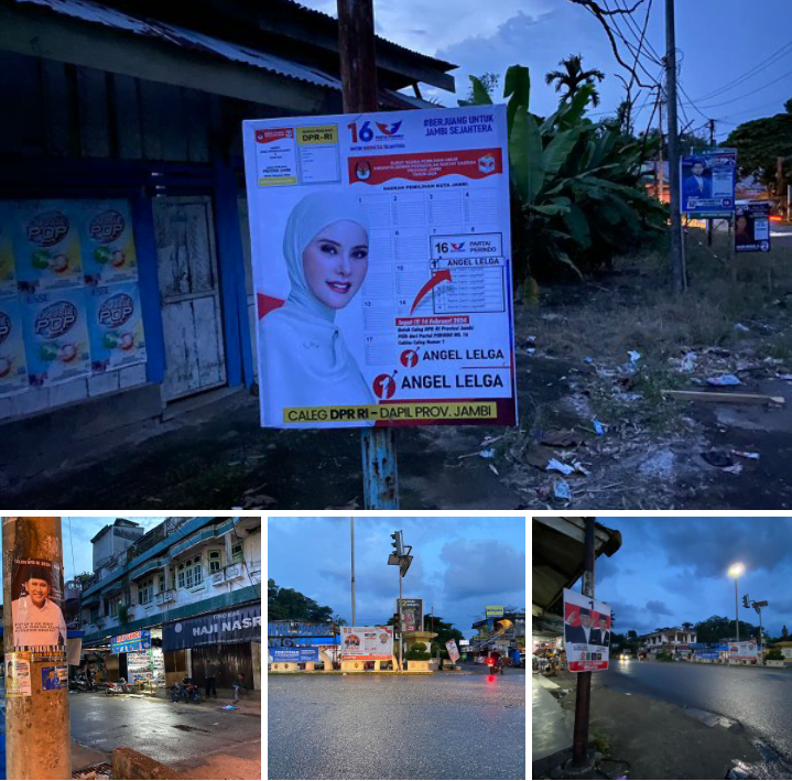 Tampak Alat Peraga Kampanye bertebaran di fasilitas umum di Merangin. Minggu (24/12/2023).