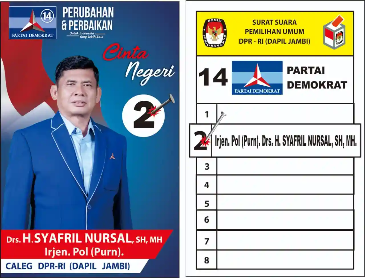 Irjen Pol. (Purn) Drs H Syafril Nursal Caleg DPR RI Partai Demokrat Dapil Provinsi Jambi.