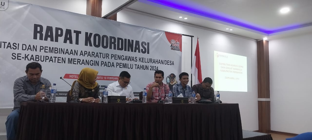 Bawaslu Kabupaten Merangin menggelar Rapat koordinasi (Rakor) bersama Pengawas Kelurahan/Desa (PKD) se-kabupaten Merangin pada Pemilu tahun 2024. Bawaslu Kabupaten Merangin menggelar Rapat koordinasi (Rakor) bersama Pengawas Kelurahan/Desa (PKD) se-kabupaten Merangin pada Pemilu tahun 2024.