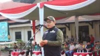 Ketua Bawaslu Kabupaten Merangin Himun Zuhri saat pimpin apel siaga pengawasan masa tenang. Minggu (11/2/2024)