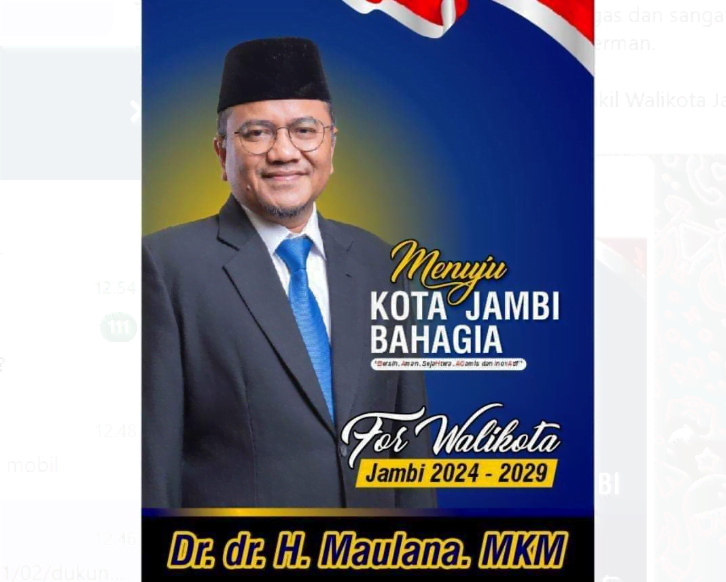 Dr. dr. H Maulana, MKM sebagai Calon Walikota Jambi periode 2024 - 2029.
