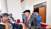 Pj Bupati Merangin H Mukti dikonfirmasi usai pelantikan 60 pejabat eselon III dan IV di auditorium rumah dinas Bupati Merangin. Rabu (17/4/2024).