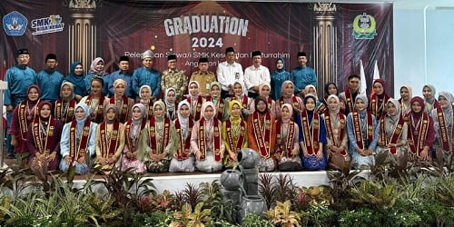 maulana dan al haris hadiri pelepasan siswai smk kesehatan baiturrahim di ballroom uin telanai