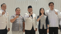 presiden pks, ahmad syaikhu bersama ketua harian nasional i dpp partai perindo, angela tanoesoedibjo.