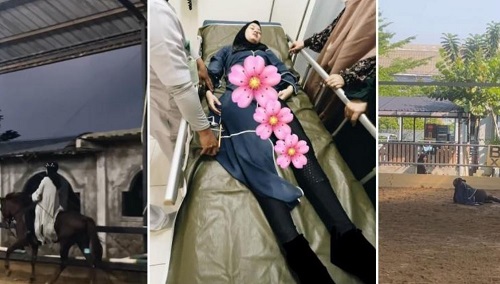 jatuh saat berkuda, dinda hauw dilarikan ke igd