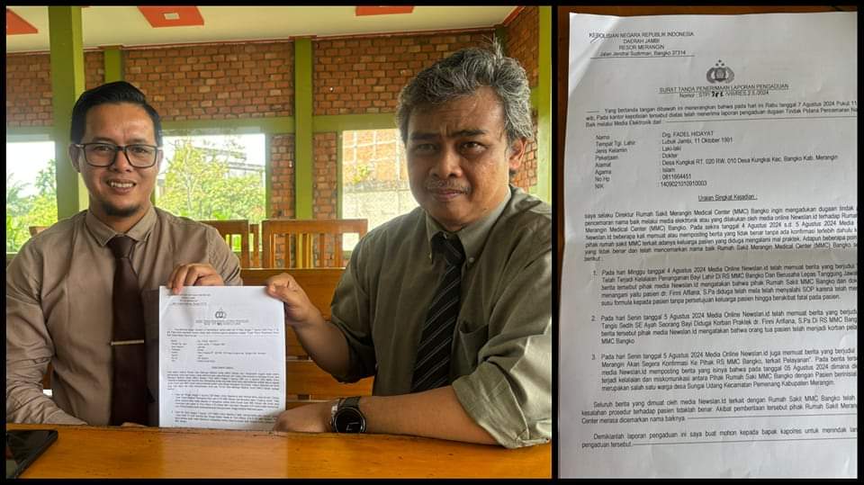 Direktur RS MMC Bangko, drg. Fadel Hidayat didampingi Kuasa Hukum Musri Nauli SH. Rabu (7/8/2024). Direktur RS MMC Bangko, drg. Fadel Hidayat didampingi Kuasa Hukum Musri Nauli SH. Rabu (7/8/2024).