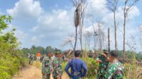 Dansatgas TMMD ke 122 Kodim 0420 Sarko Letkol Inf Suyono mengecek jalan yang bakal ditembuskan dari Desa Bedeng Rejo ke desa Sungai Putih.