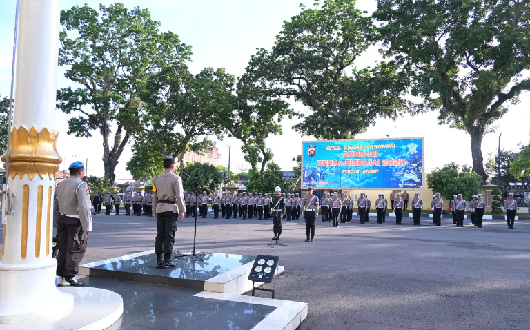 kepolisian daerah jambi melaksanakan apel gelar pasukan operasi zebra 2024 polda jambi dilpanagan hitam mapolda jambi