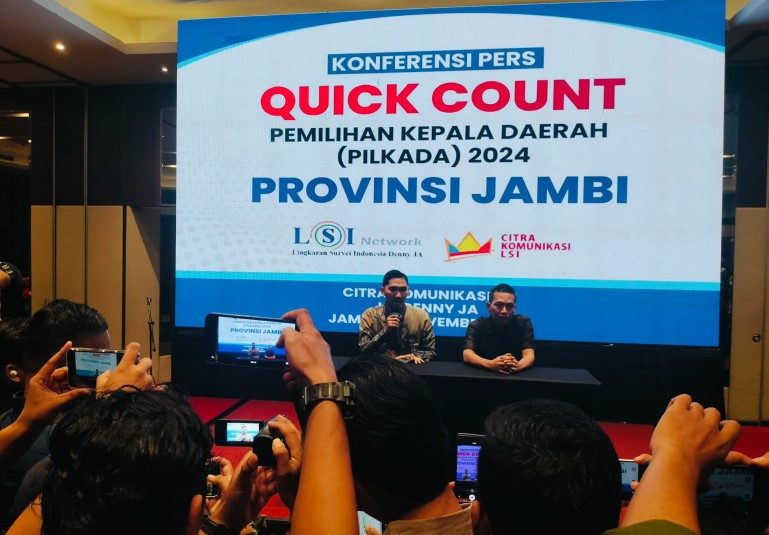 Calon Gubernur dan Wakil Gubernur Jambi nomor urut 2, Al Haris dan Abdullah Sani menang telak di Pilgub Jambi 2024 berdasarkan hasil hitung cepat Lingkaran Survei Indonesia (LSI) Dennya JA. Calon Gubernur dan Wakil Gubernur Jambi nomor urut 2, Al Haris dan Abdullah Sani menang telak di Pilgub Jambi 2024 berdasarkan hasil hitung cepat Lingkaran Survei Indonesia (LSI) Dennya JA.