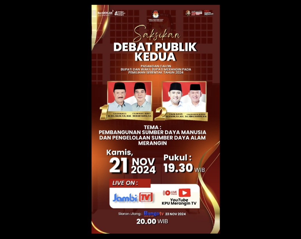 Debat Publik Kedua Paslon Bupati dan Wakil Bupati Merangin. Kamis (21/11/2024). doc: humas kpu