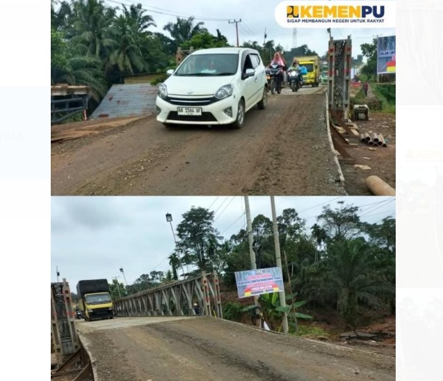 Kementerian PU telah menyelesaikan loading test jembatan bailey sepanjang 30 meter sebagai upaya tanggap darurat atas amblasnya Jalan Nasional Jambi-Sumbar beberapa waktu lalu.