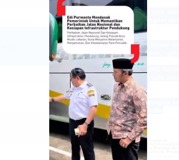 Anggota Komisi V DPR RI, Edi Purwanto mengatakan bahwa, jalan rusak dan fasilitas minim tak boleh menjadi kendala di saat musim mudik.