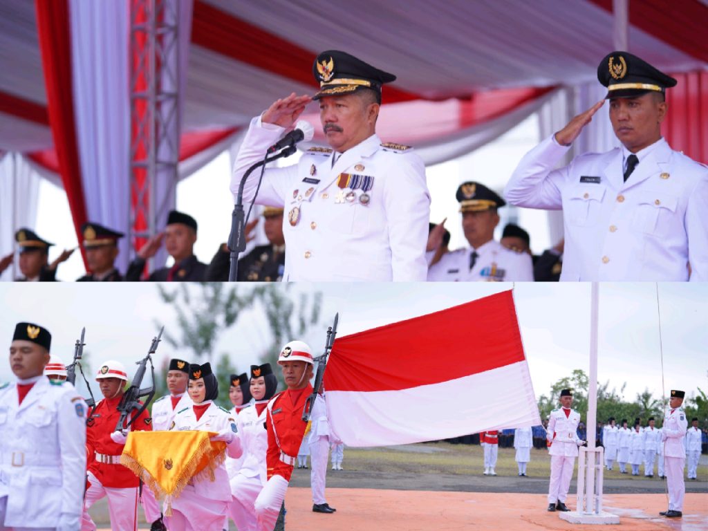 Bupati Monadi Pimpin Upacara HUT RI ke-80 di Bukit Tengah. Foto: Oga/Jambiseru.com
