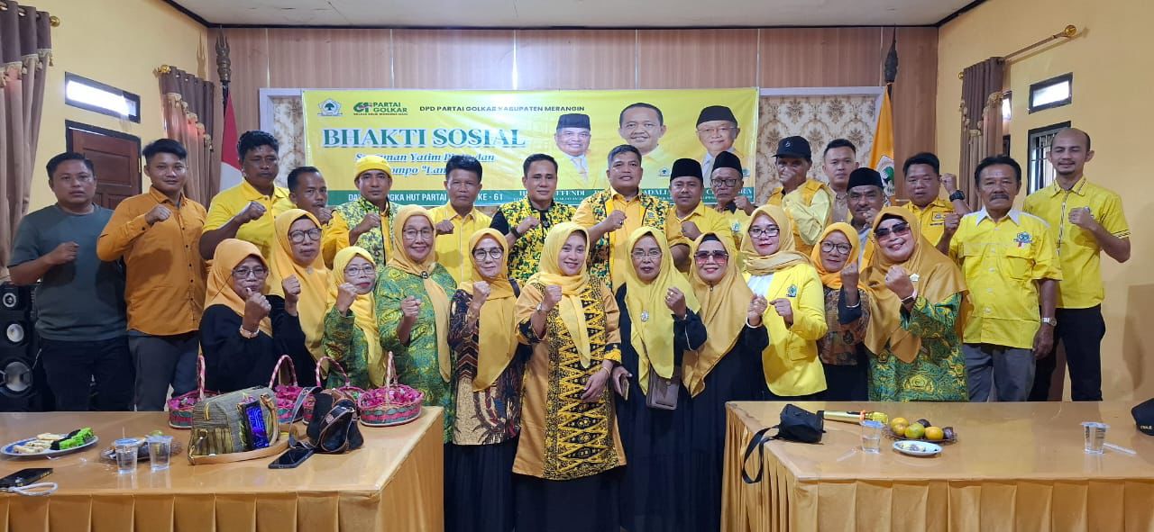 Dalam rangka memperingati Hari Ulang Tahun (HUT) Partai Golongan Karya (Golkar) ke-61, DPD II Partai Golkar Kabupaten Merangin menggelar kegiatan bakti sosial dengan menyantuni anak yatim dan kaum duafa, Senin (20/10/2025).