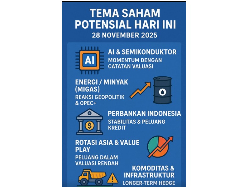 Tema Saham Potensial Hari Ini (28 Nov 2025): AI, Semi, Migas & Bank — Peluang & Risiko Lengkap
