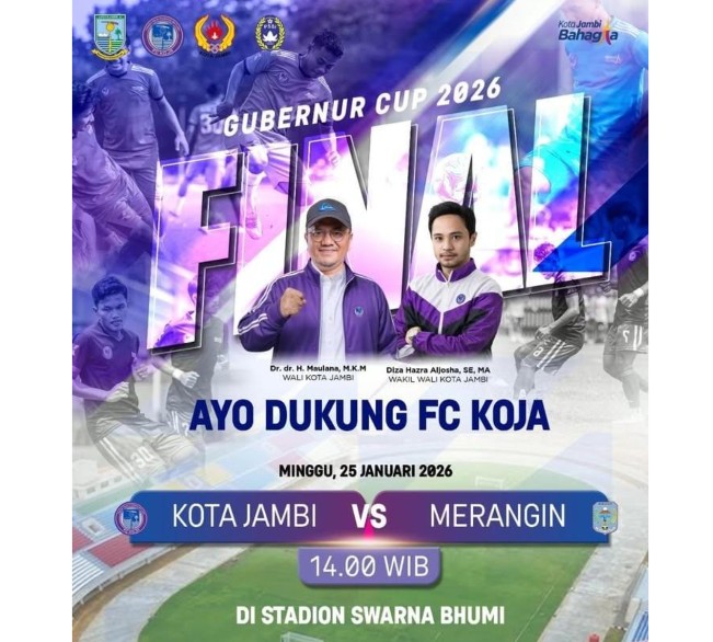 Maulana-Diza Ajak Warga Jambi Dukung FC Koja Hadapi Merangin di Final Piala Gubernur Cup 2026 Maulana-Diza Ajak Warga Jambi Dukung FC Koja Hadapi Merangin di Final Piala Gubernur Cup 2026