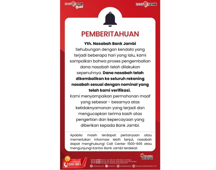 Dana Nasabah Sudah Dikembalikan, Bukti Bank Jambi Profesional