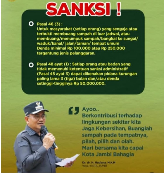 Buang Sampah Sembarangan? Siap-siap Kena Denda Hingga Rp50 Juta di Kota Jambi Buang Sampah Sembarangan? Siap-siap Kena Denda Hingga Rp50 Juta di Kota Jambi