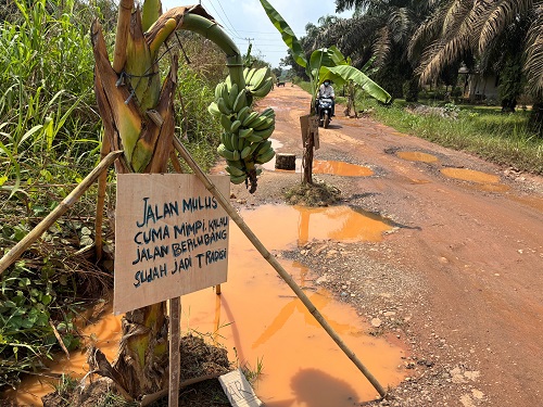 warga talang belido muaro jambi tanam pisang di jalan rusak, protes lambannya perbaikan dari pemerintah warga talang belido muaro jambi tanam pisang di jalan rusak, protes lambannya perbaikan dari pemerintah