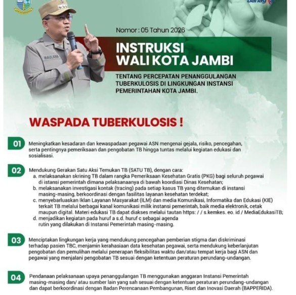 Walikota Jambi Keluarkan Instruksi Percepatan Penanggulangan Tuberkulosis, ASN Dimints Lebih Waspada