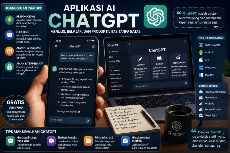 Aplikasi AI ChatGPT Terbaik 2026 untuk Menulis, Belajar, dan Produktivitas Tanpa Batas