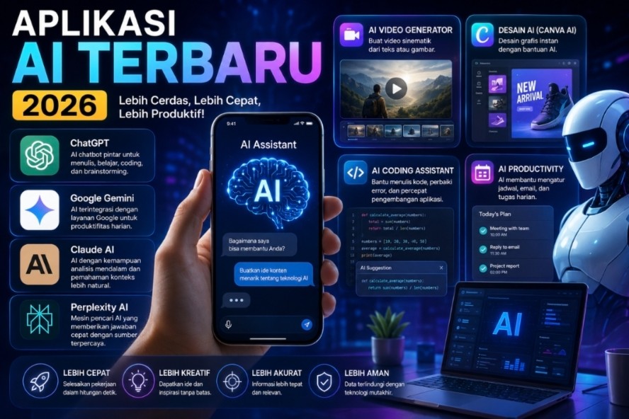 Aplikasi AI Terbaru 2026 yang Lagi Viral dan Wajib Dicoba untuk Produktivitas, Editing, Chatbot, hingga Video AI