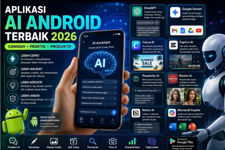 Aplikasi AI Android Terbaik 2026 yang Paling Canggih dan Wajib Dipakai Pengguna Smartphone