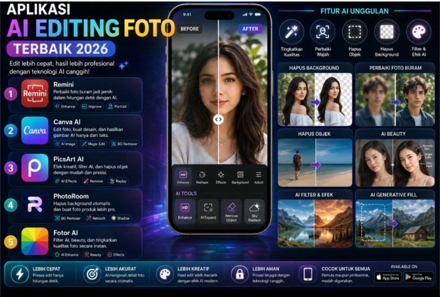 Aplikasi AI Editing Foto Terbaik 2026 yang Lagi Viral dan Bikin Hasil Foto Makin Profesional