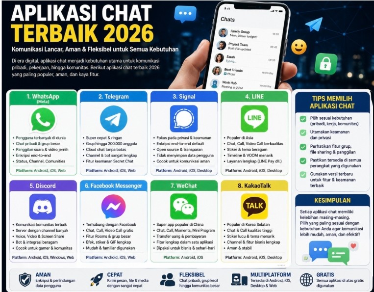 Aplikasi Chat Terbaik 2026 yang Paling Banyak Dipakai: Chat AI, Pesan Instan, hingga Aplikasi Komunikasi Super Canggih