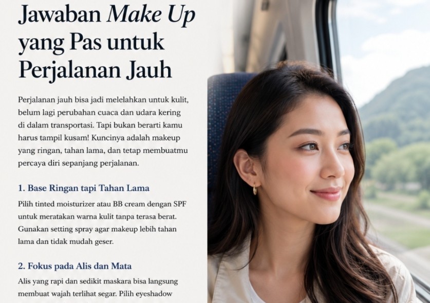 Make Up yang Pas untuk Perjalanan Jauh 2026: Tetap Fresh, Nyaman, dan Cantik Sepanjang Perjalanan Make Up yang Pas untuk Perjalanan Jauh 2026: Tetap Fresh, Nyaman, dan Cantik Sepanjang Perjalanan