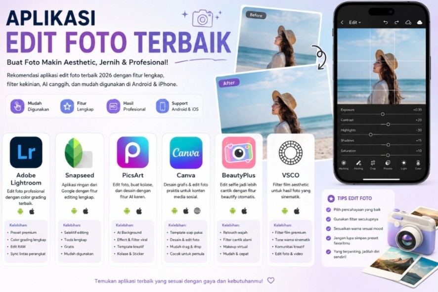 Aplikasi Edit Foto Terbaik 2026: Pilihan Aplikasi Editing Foto Paling Populer untuk Android dan iPhone