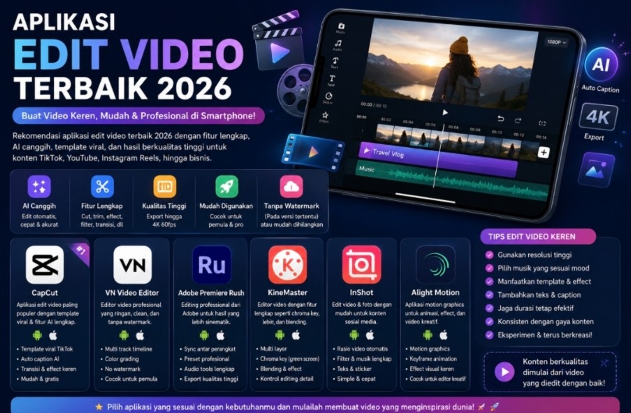 Aplikasi Edit Video Terbaik 2026: Pilihan Editor Video Paling Populer untuk Konten TikTok, YouTube, dan Instagram Aplikasi Edit Video Terbaik 2026: Pilihan Editor Video Paling Populer untuk Konten TikTok, YouTube, dan Instagram