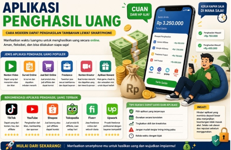 Aplikasi Penghasil Uang Terbaik 2026: Cara Modern Mendapatkan Penghasilan Tambahan Lewat Smartphone