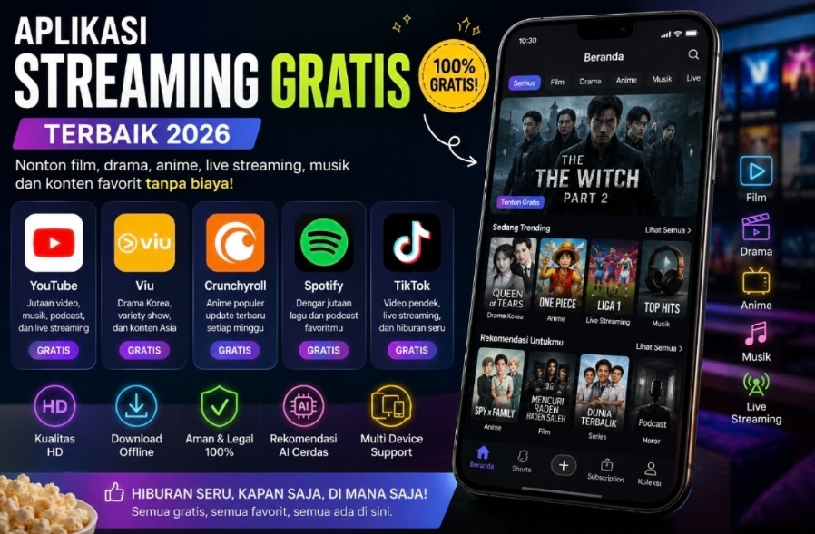 Aplikasi Streaming Gratis Terbaik 2026: Pilihan Platform Hiburan Digital Paling Populer Tanpa Biaya Mahal