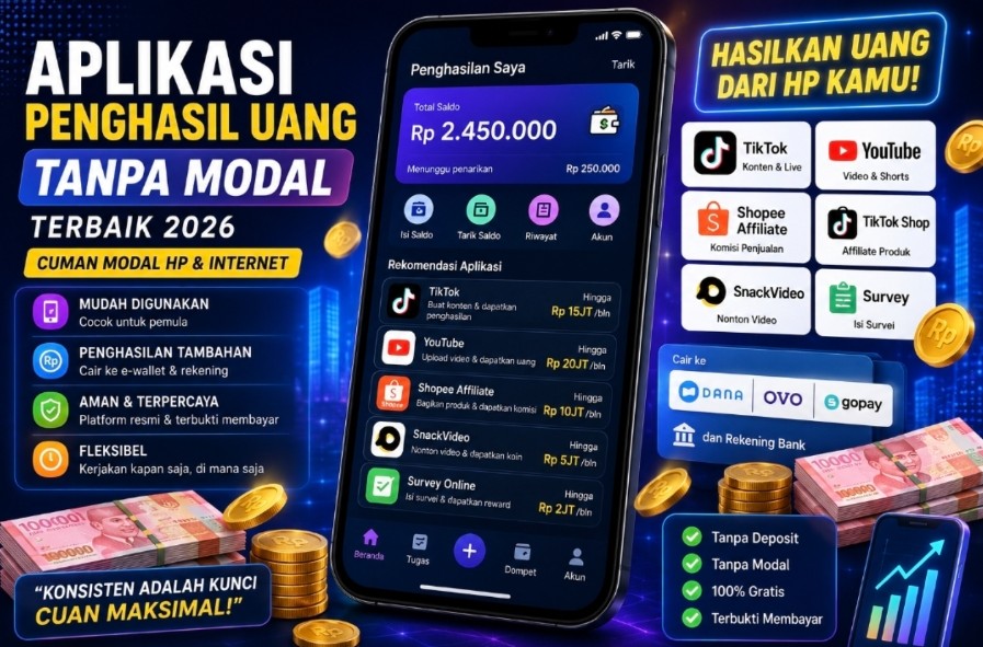 Aplikasi Penghasil Uang Tanpa Modal Terbaik 2026: Cara Modern Mendapatkan Penghasilan Tambahan Lewat Smartphone