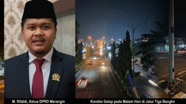 Ketua DPRD Merangin, M. Rifaldi, meminta Dinas Perhubungan (Dishub) Kabupaten Merangin segera memaksimalkan pemeliharaan Penerangan Jalan Umum (PJU) di sepanjang Jalur Tiga Kota Bangko.