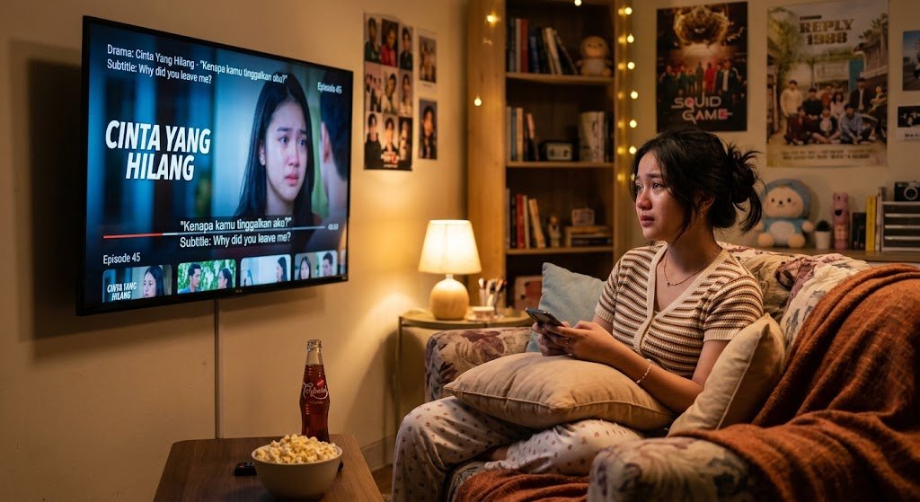 Perempuan Sedang Menangis Karna Nonton Drama