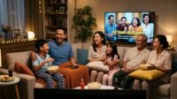 Keluarga sedang Tertawa Menonton Film Komedi Keluarga sedang Tertawa Menonton Film Komedi