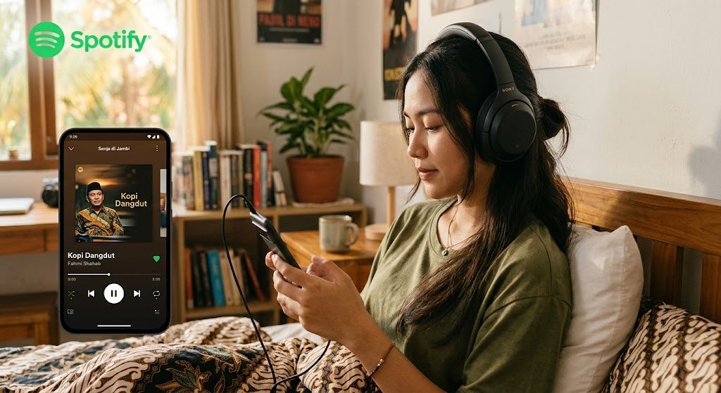 Mendengarkan lagu melalui Spotify