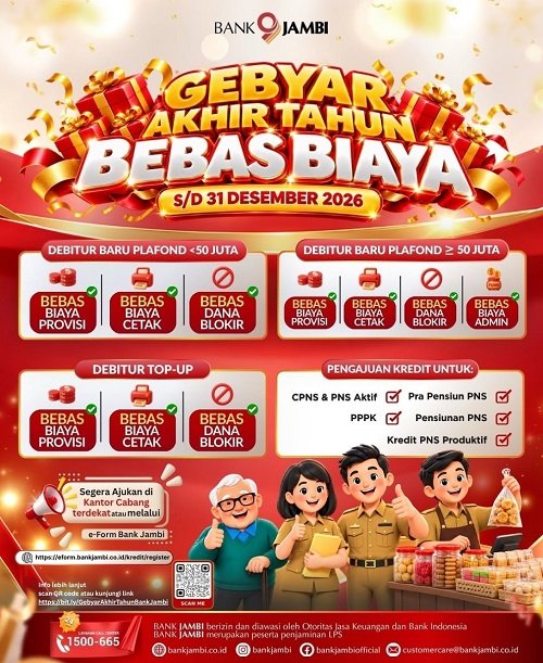 sambut akhir tahun 2026 bank jambi gelar program bebas biaya kredit hingga dana blokir